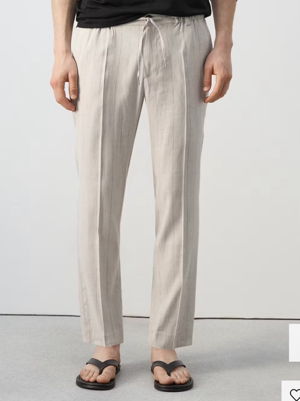 Mango Men’s Light Beige Pinstripe Drawstring Joggers STRIPED SLIM-FIT LINEN
